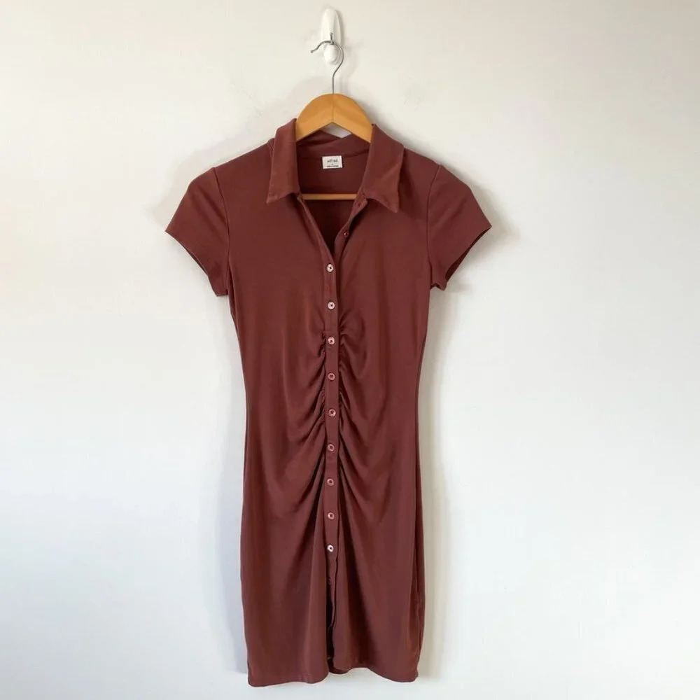 Aritzia Wilfred Short Sleeve Jersey Cinched Visit Dress Sz Small